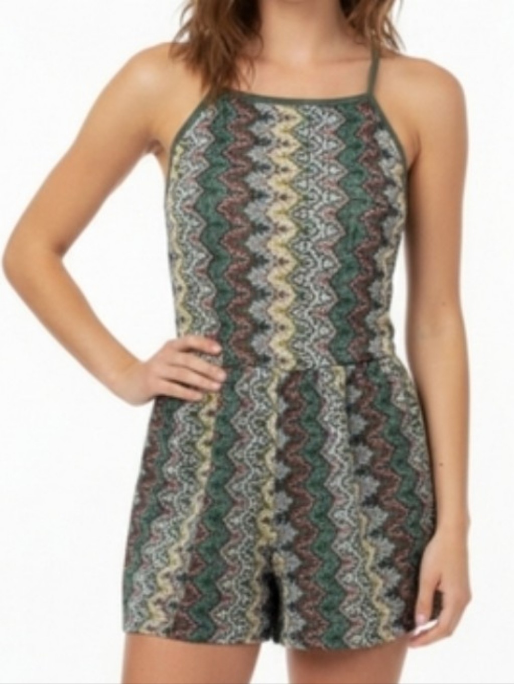 Asos Vibrant Zigzag Pattern Halter Romper Jumpsuit Size Us 10 / Eu 42 Nwot